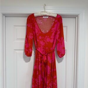 Petal & Pup Red and Pink Floral Long Sleeve Dress